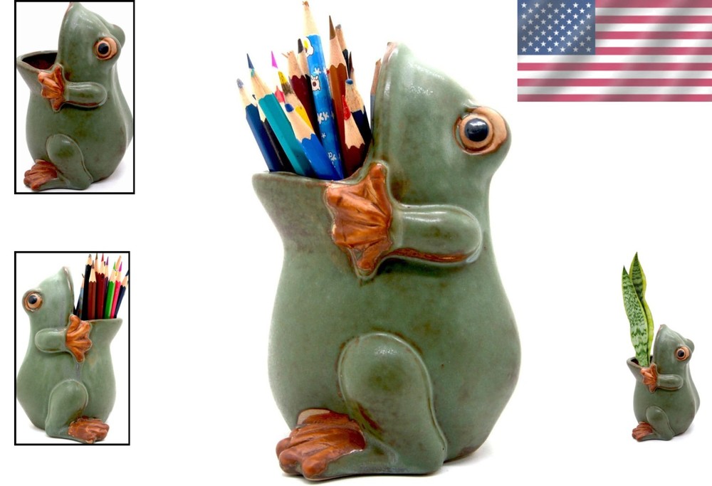 Whimsical Ceramic Frog Planter - 7" Multi-Functional Candy Dish & Pencil Holder