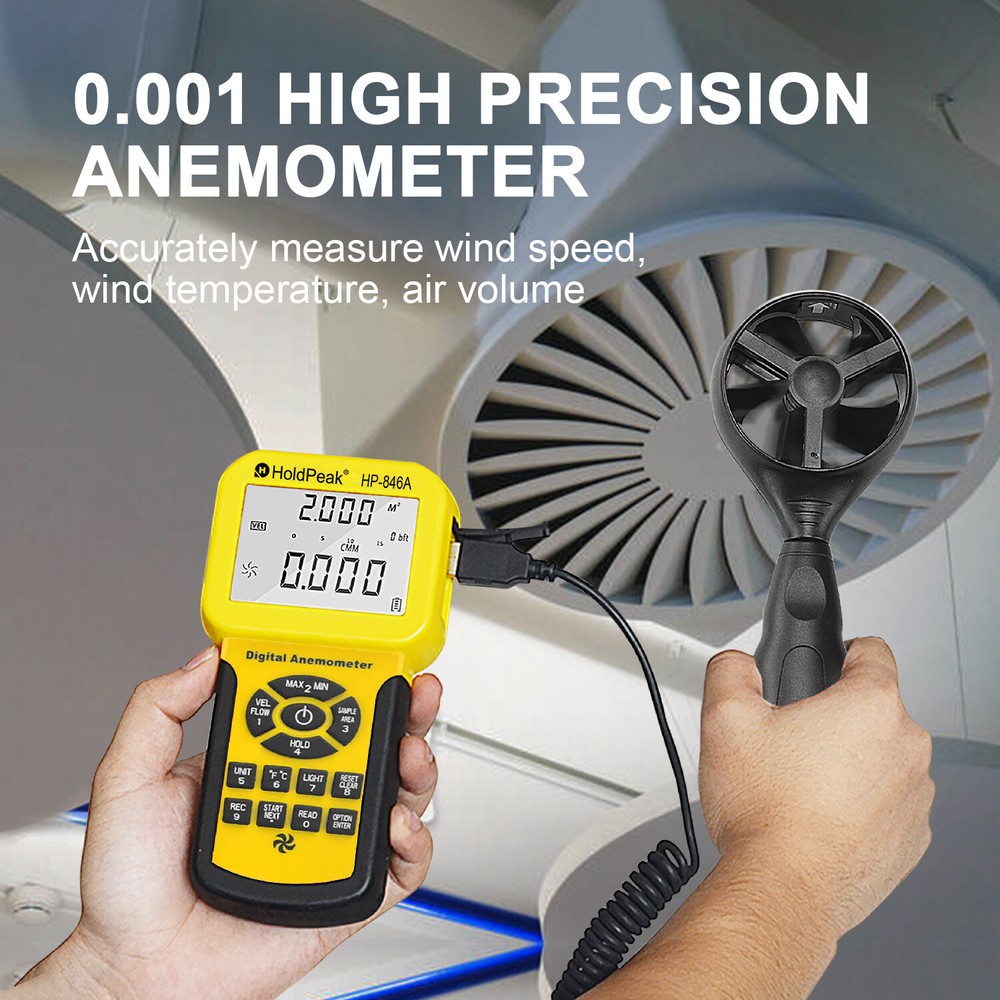 Digital Anemometer 40m/s Temperature Measure MAXMIN Air Volume Wind Flow CFM CMM