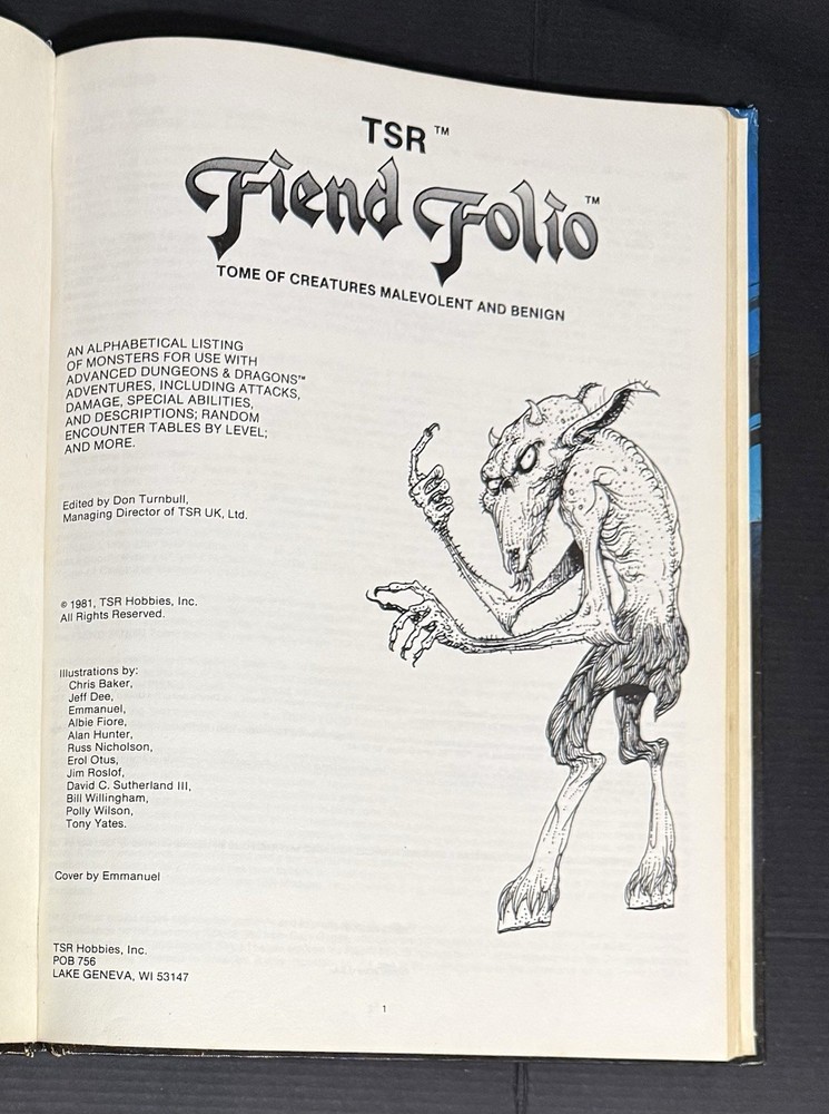 Advanced Dungeons & Dragons Fiend Folio Hardcover Book
