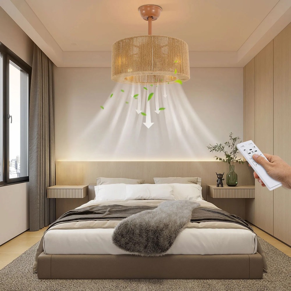 Caged HEMP Modern Ceiling Fan with LED Light & Remote Control Quite