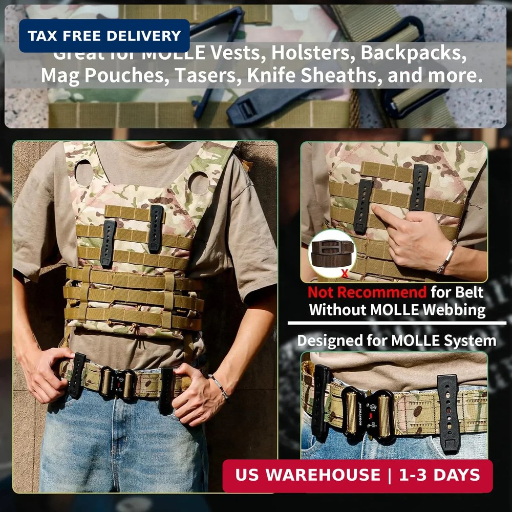 REXTECH 3-inch Molle Clips 4-Pack, Molle Attachment for Vests, Holsters, Backpac
