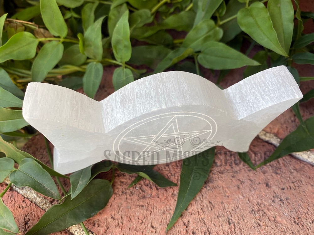 Triple Moon Pentacle Selenite Altar Tile Crystal Charging Plate Grids