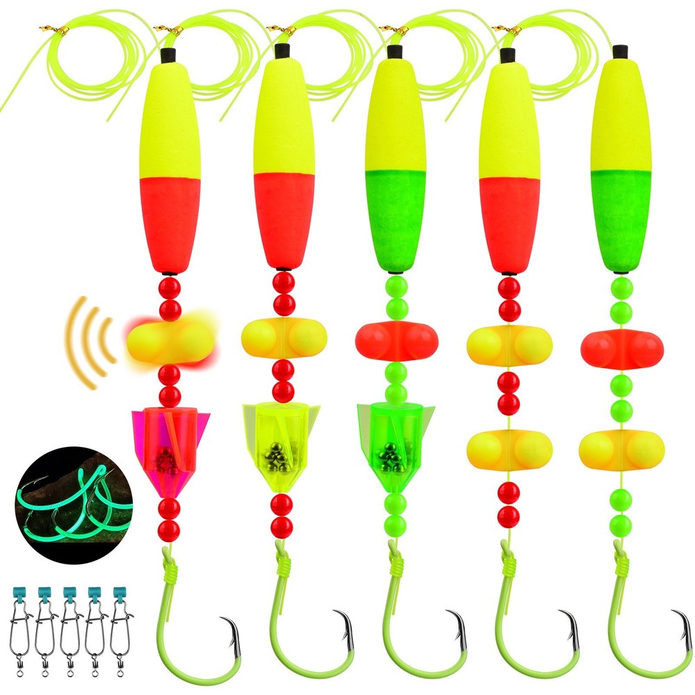 5Pcs Cigar Float Catfish Float set Long throw Round Hook eye-catching Drift