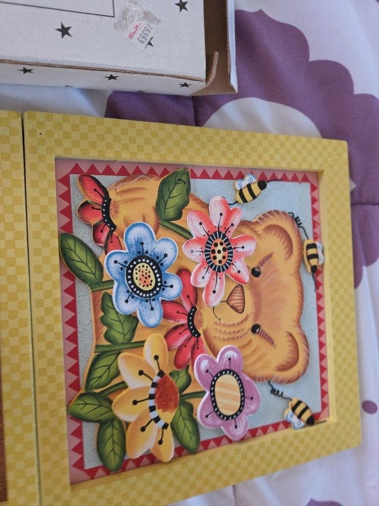 Vintage Message Cork Board Bears And Bees B80