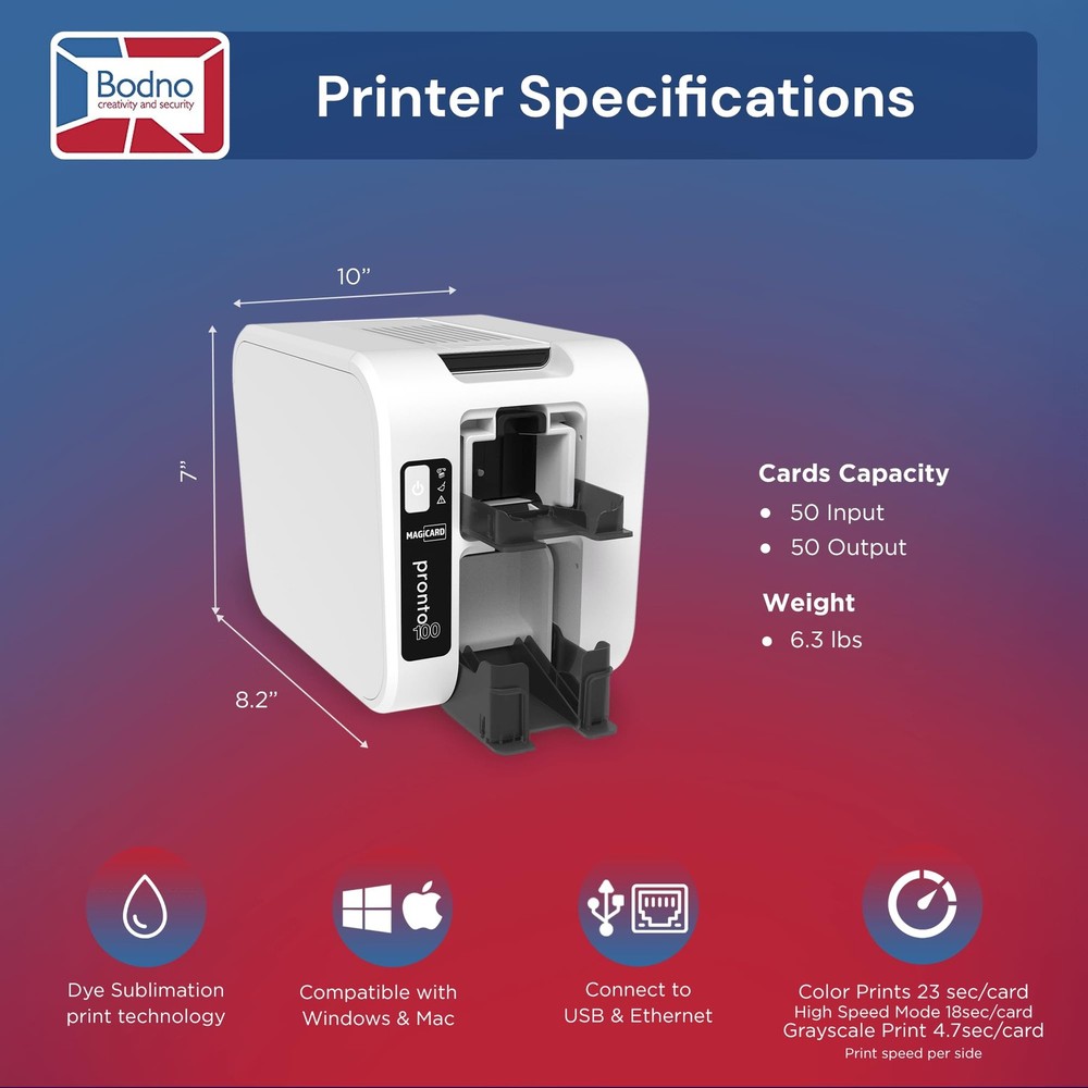 Bodno Magicard Pronto 100 ID Card Printer Complete Supplies Package ID Software.