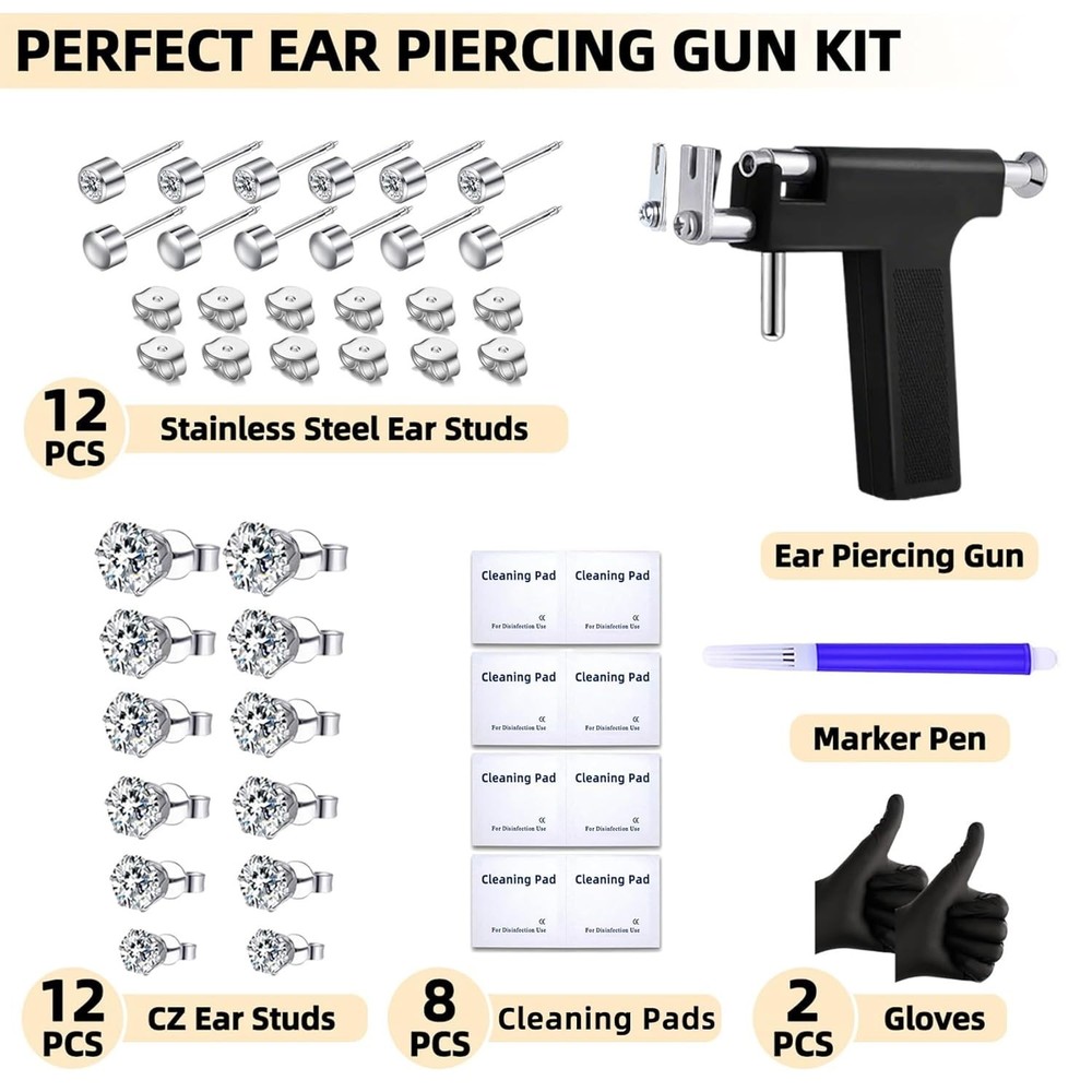 Ear Piercing Kit - Self-Piercing Tool with Studs & Accessories for Home Use