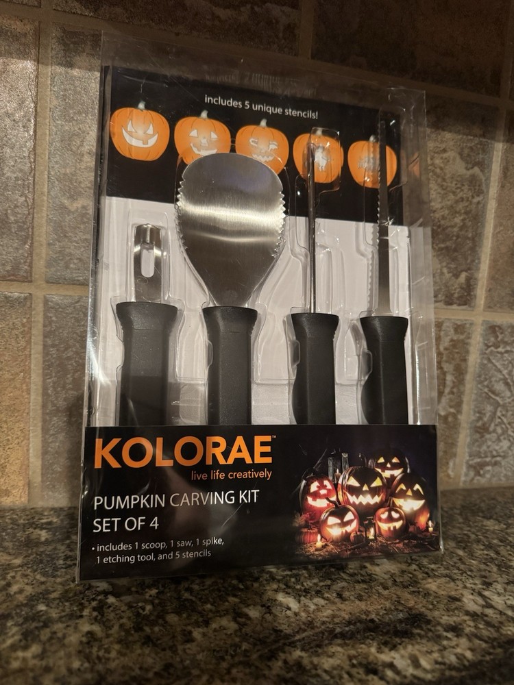 Kolorae Pumpkin Carving Kit~ 4 Tools, 5 Patterns NEW