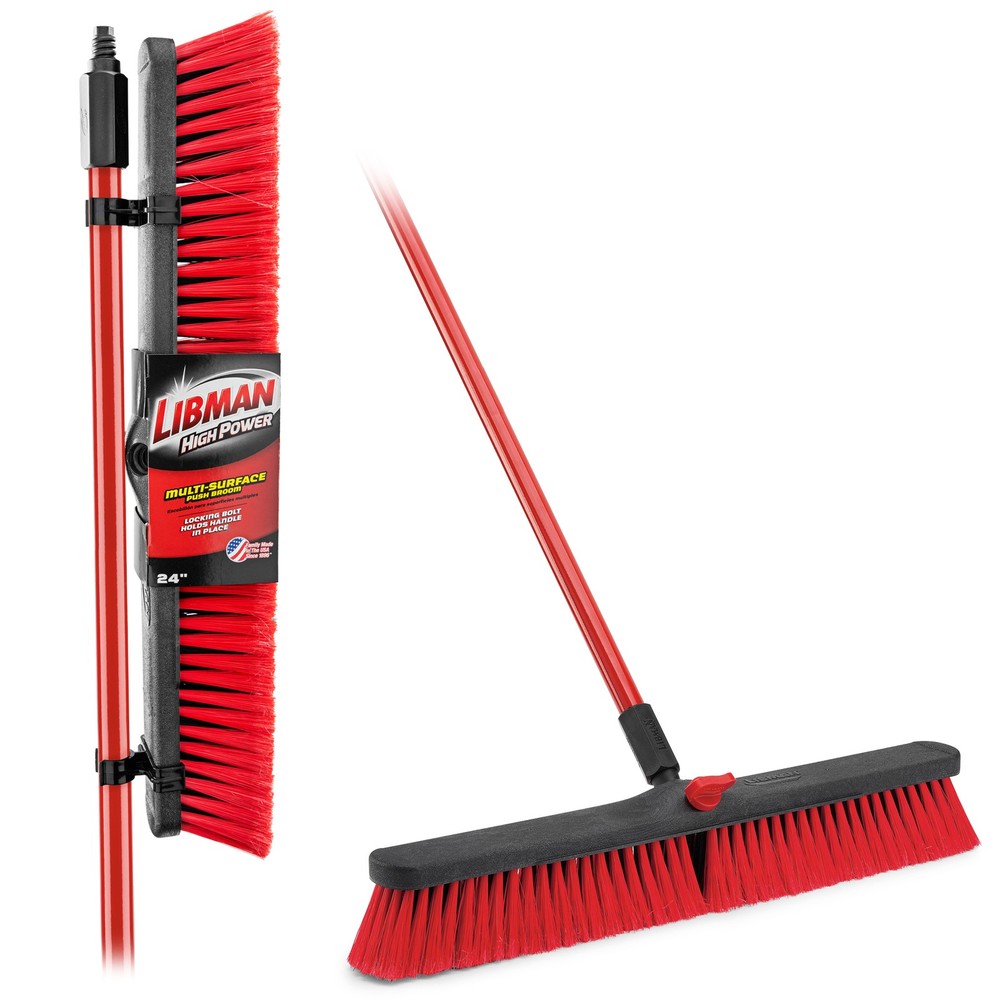 Libman 24in. Multi-Surface Push Broom, 60in.L Handle, Model# 805