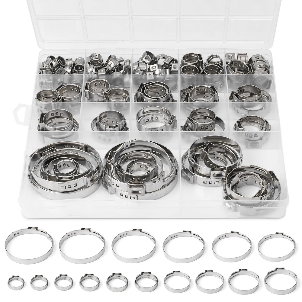 Sieqioor 117PCS 16 Sizes Single Ear Hose Clamp, 304 Stainless 117pcs, ‎silver
