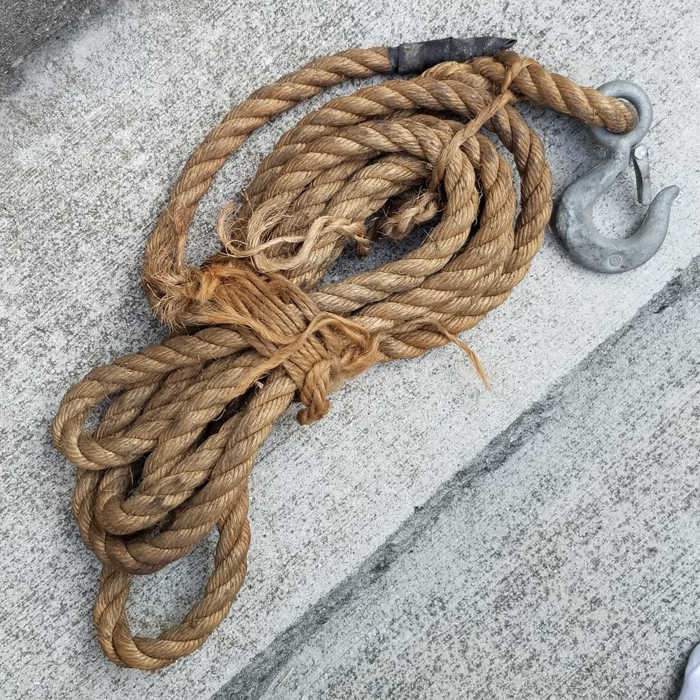 Authentic Antique Barn Rope Hook Approx. 17ft Length 1in thick