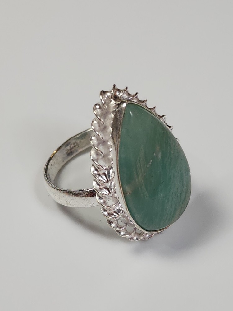 Amazonite Ring Setting Marked 925 Pale Green Stone Large Teardrop SIZE 7.75