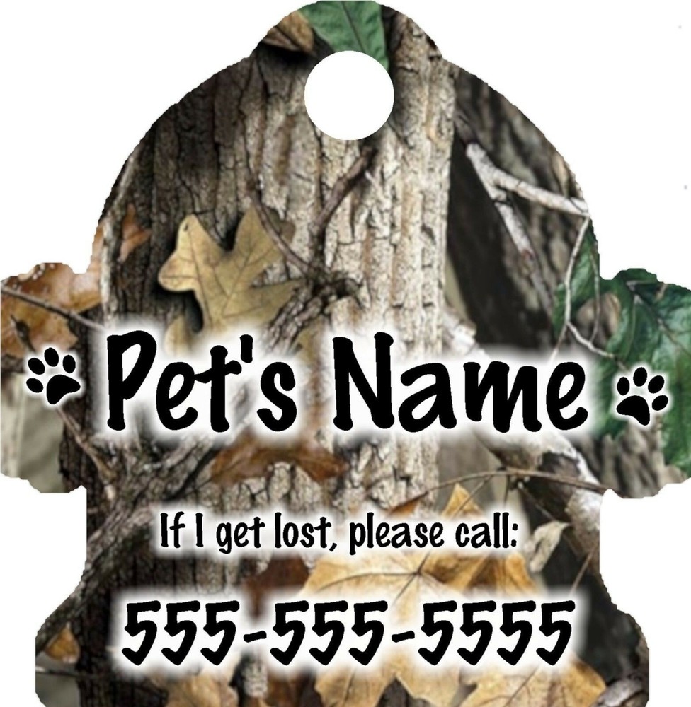 Personalized Custom Pet Tag Fire Hydrant Shaped Wooded Mossy Oak Tree Background