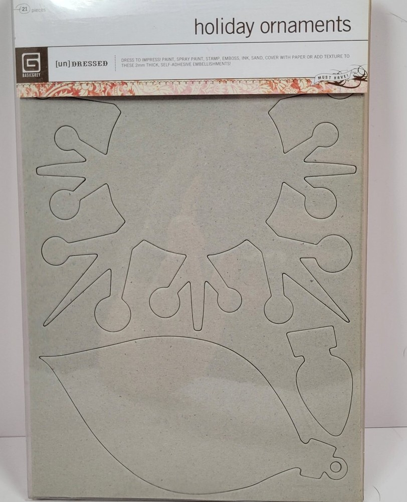 Basic Grey 26 Undressed Chipboard Holiday Ornaments Star Ball Bulb Scrapbook
