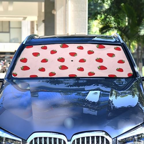 Cute Strawberry Pink Windshield Sun Shade Umbrella Foldable Car Front multi 3