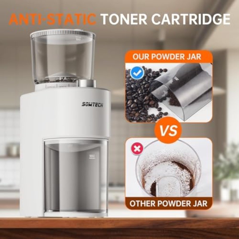 SOWTECH Conical Burr Coffee Grinder, Adjustable Electric Mill, 38 Precise Grind