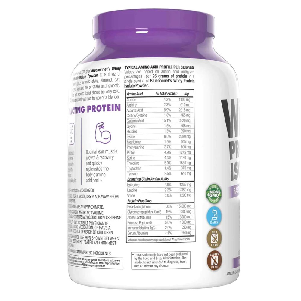 Bluebonnet Whey Protein Isolate Powder Original 2.2 lbs