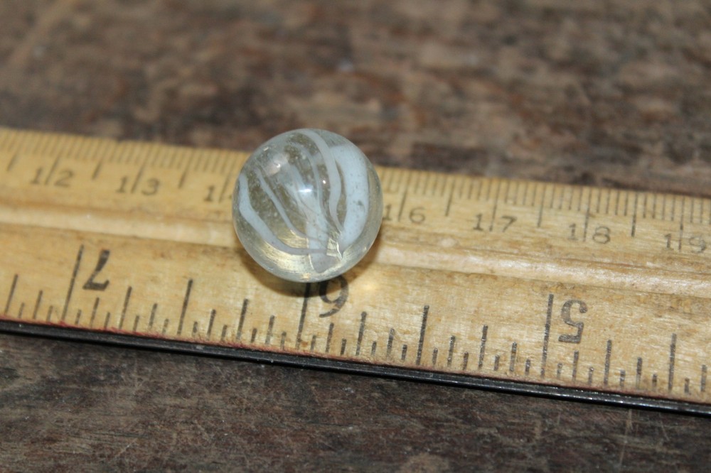 Vintage Glass Marble  Clear White Threads Caged