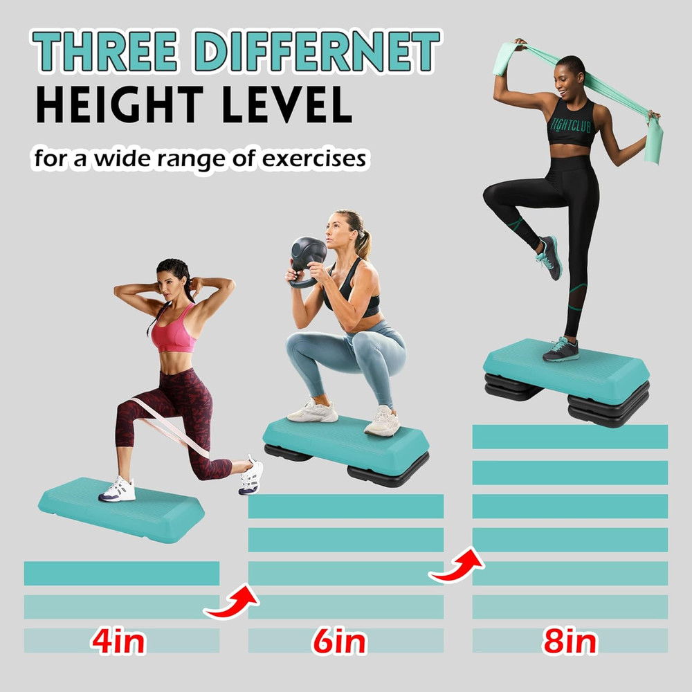 Step Aerobic Platform, Exercise Step with 5 Levels Adjustable Height, 4 Stackabl