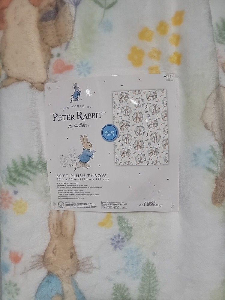 Beatrix Potter Peter Rabbit Plush Easter Throw Blanket 50 X 70" NWT HTF