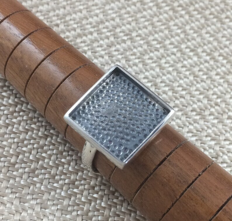 Sterling Silver Ring Blank 15mm Square Bezel Cabochon Setting Adjustable Finding