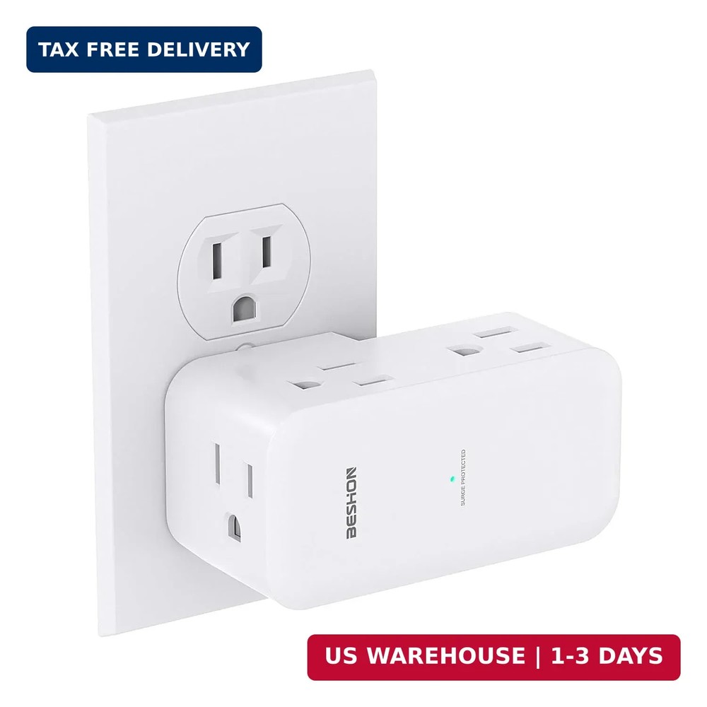 Surge Protector Outlet Extender- with Rotating Plug,6 AC Multi Plug White