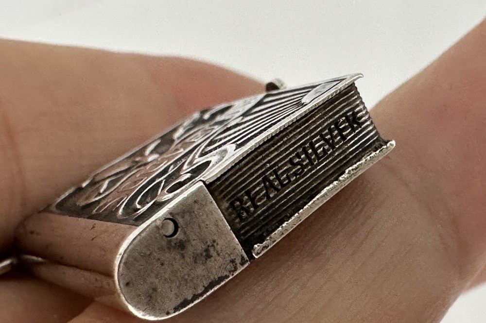 Antique Solid Silver Floral Book Pill Box