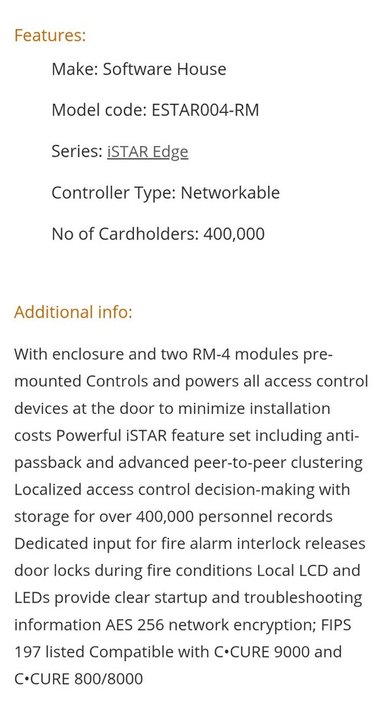 tyco iSTAR - EDGESTAR Edge Controller 4 RDR, 64MB, ENC 2-RM4