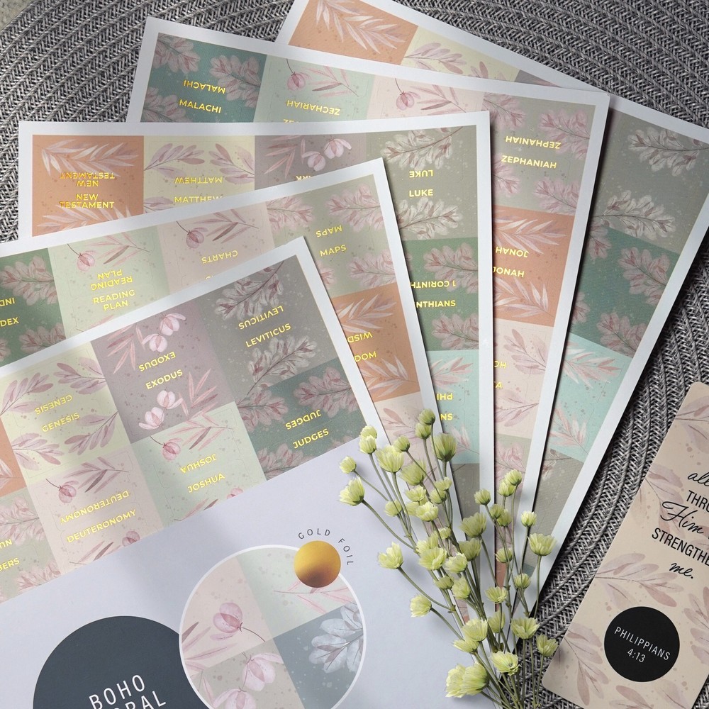 OFFILICIOUS 100 Gold-Foiled, Soft-Touch, Laminated Bible Tabs for Bible Study