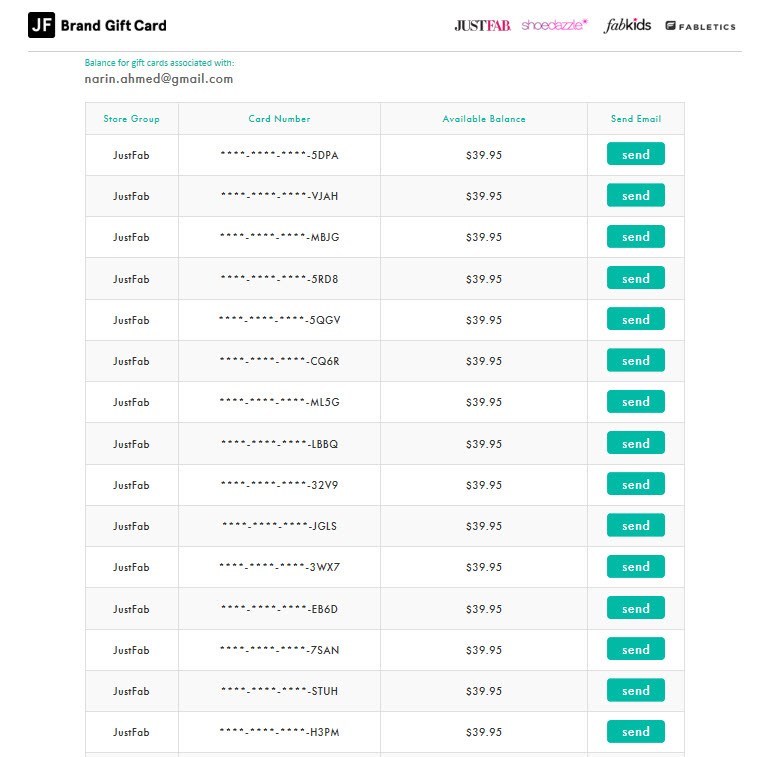 JustFab (JustFab.com) Gift Card valued at $39.95