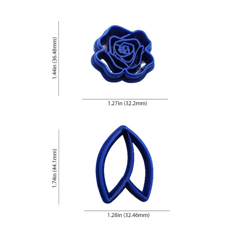 Rose and Leaf, Unique Polymer Clay Earring Cutter Set