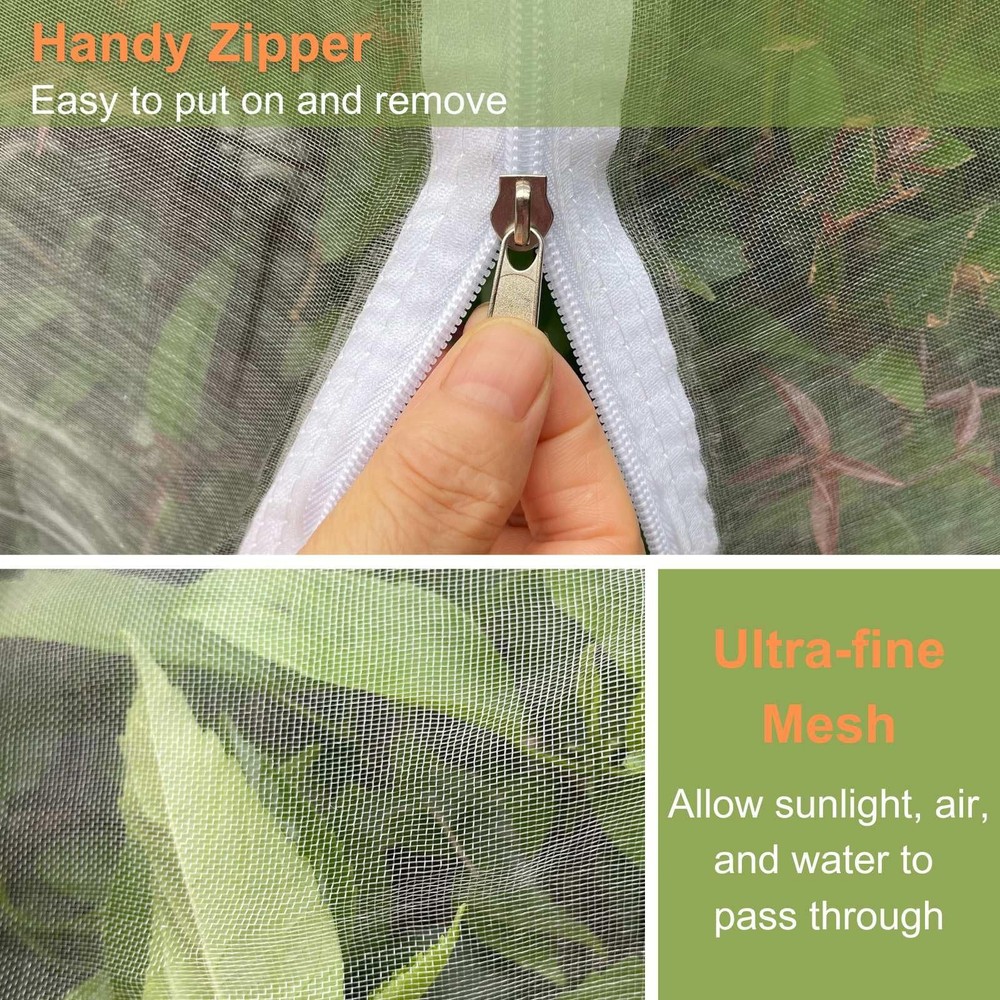 4 Pcs Fruit Tree Netting with Zipper & Drawstring, 4ft x 4ft(4PCS), White