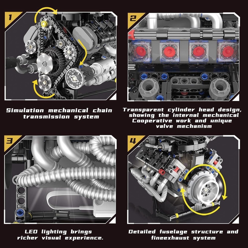 V8 Mini Engine Model Kit That Runs Building Sets with Motor, APP Control Technic
