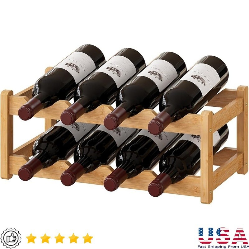 Bamboo Wine Rack Countertop Easy Assembly Space Saving Stylish Storage Display