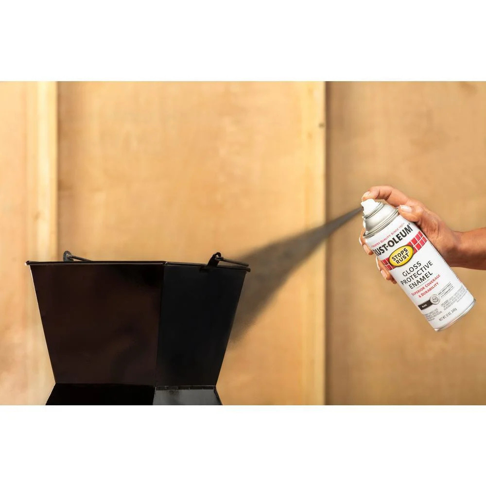 Black, Rust-Oleum Stops Rust Gloss Protective Enamel Spray Paint, 12 oz, 6 Pack