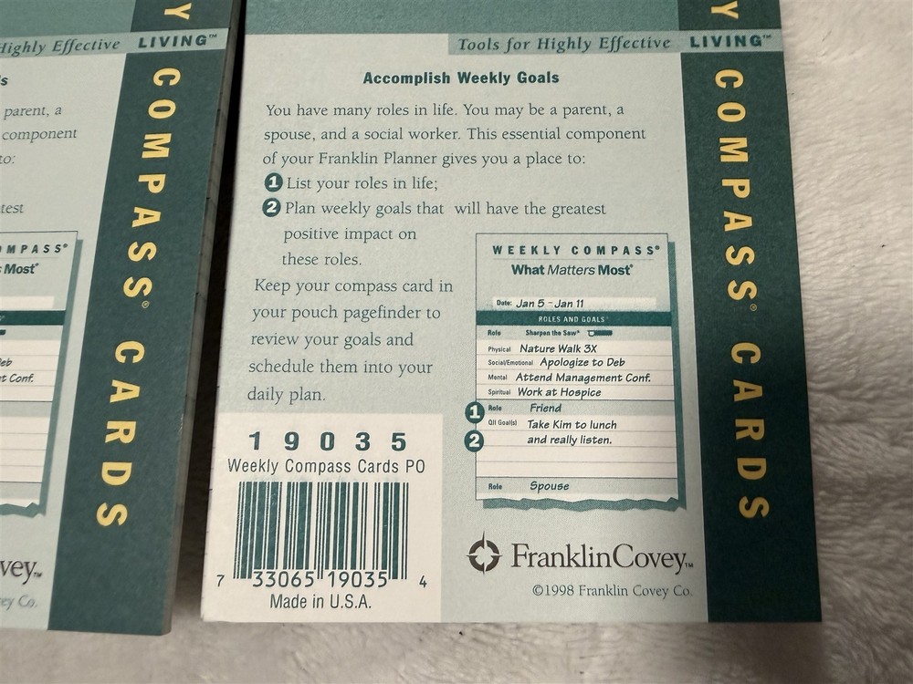2 PACK FRANKLIN PLANNER ORIGINAL 26 WEEK COMPASS CARDS 19035