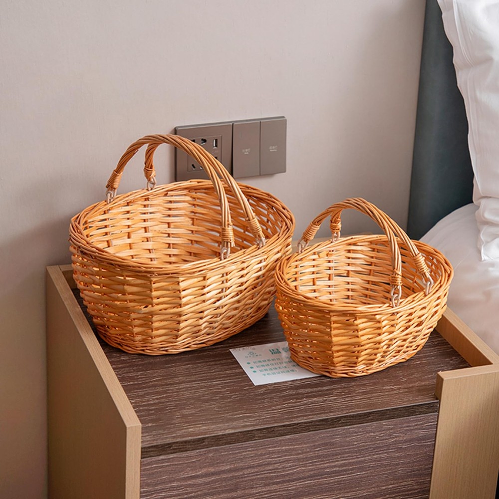 Wicker Picnic Basket with Handle, , (Small Orange-red)