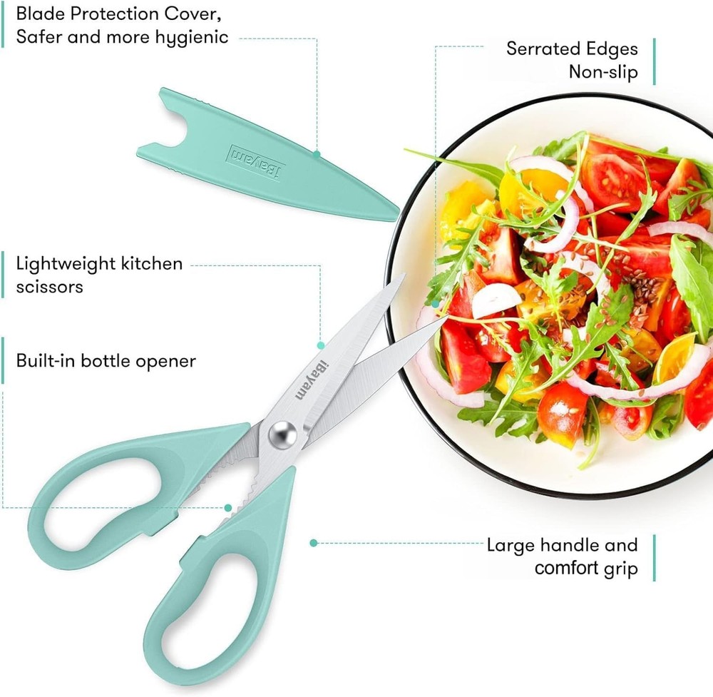 Versatile Stainless Steel Kitchen Scissors - 2-Pack with Protective Sheaths
