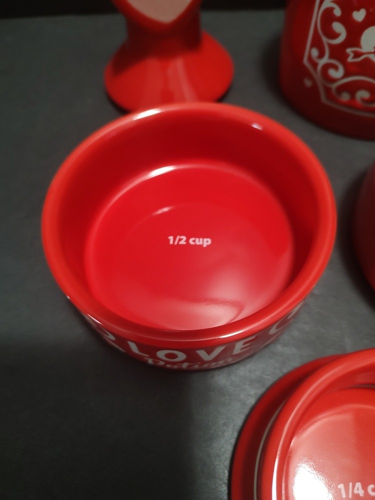 Red Ceramic Love Potion Bottle Shaped Stacking Measuring Cup Set 9" Tall