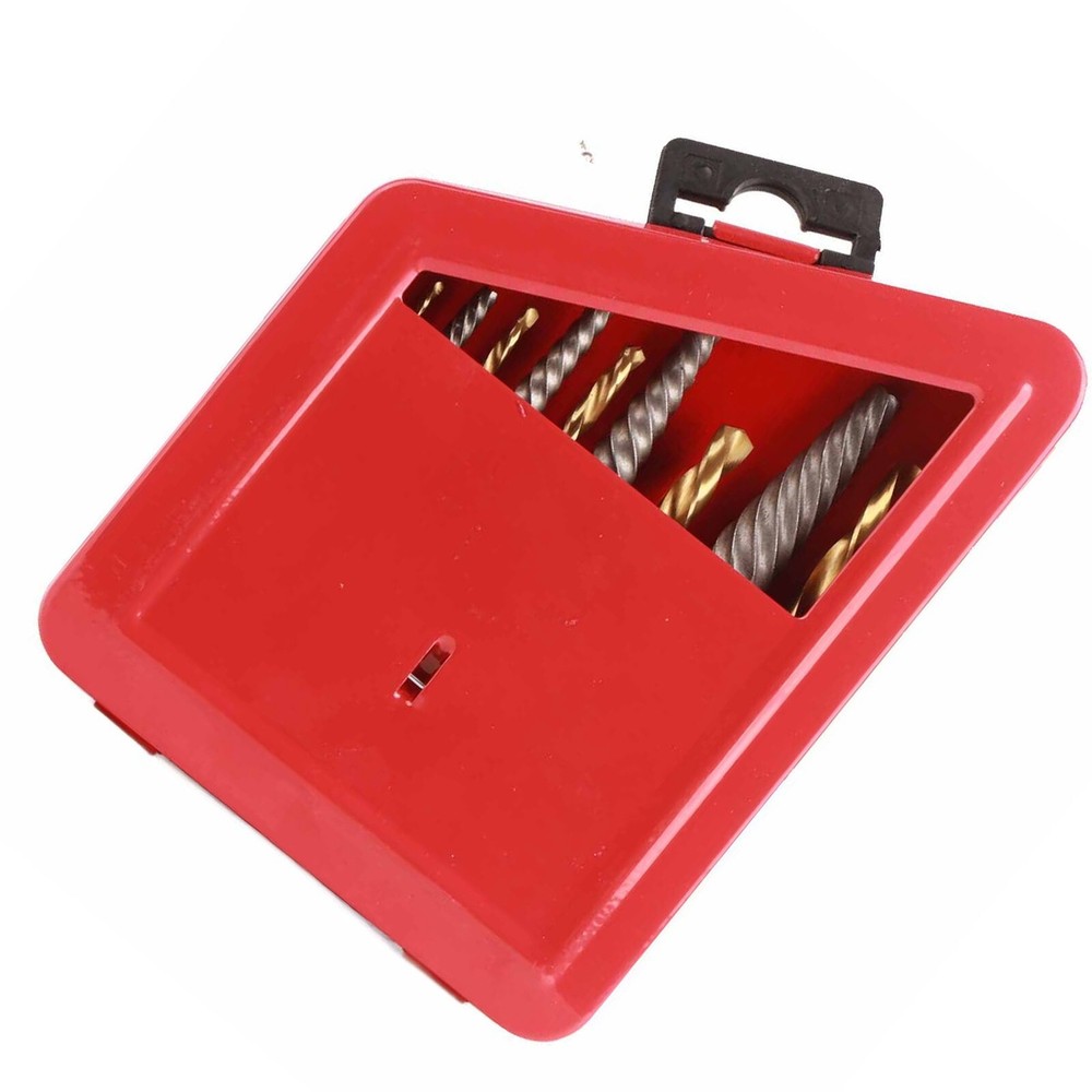 10 Pcs Drill Bit Screw Extractor Set Left Hand Titanium Plated Drill Bit Alloy