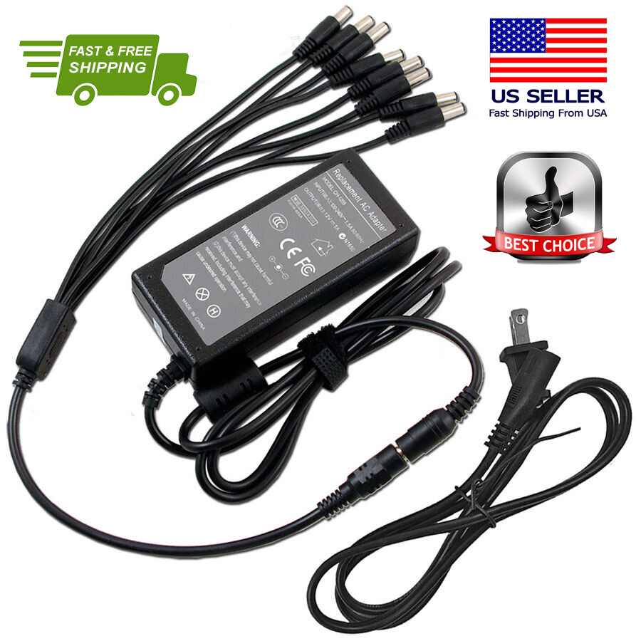 SAMSUNG DVR NVR CCTV SECURITY CAMERA AC POWER SUPPLY + 8 SPLIT CORD 3YR WAR