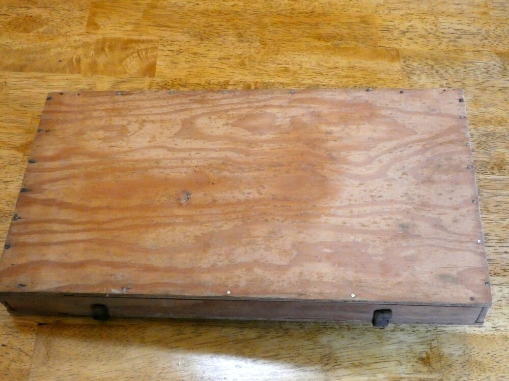 Vintage Primitive Wood Toolbox Chest with Leather Handle