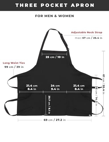 Unisex Three Pocket Apron Black, 2 Pack