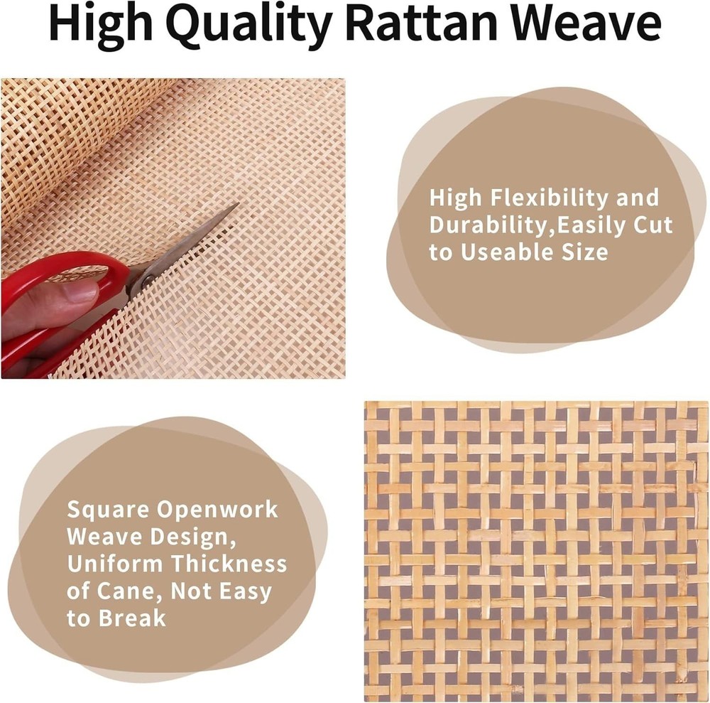 24" Width Natural Square Cane Webbing 5Feet, Rattan Webbing Roll