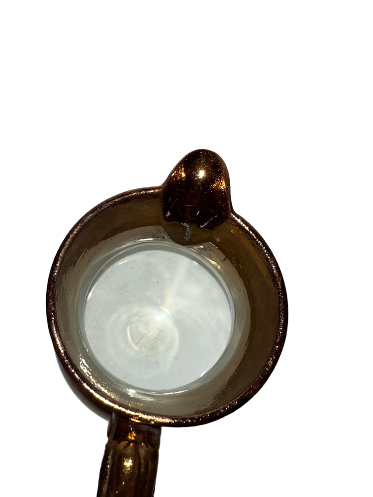 Small Ceramic Gold Metallic and Blue Pitcher Floral Design