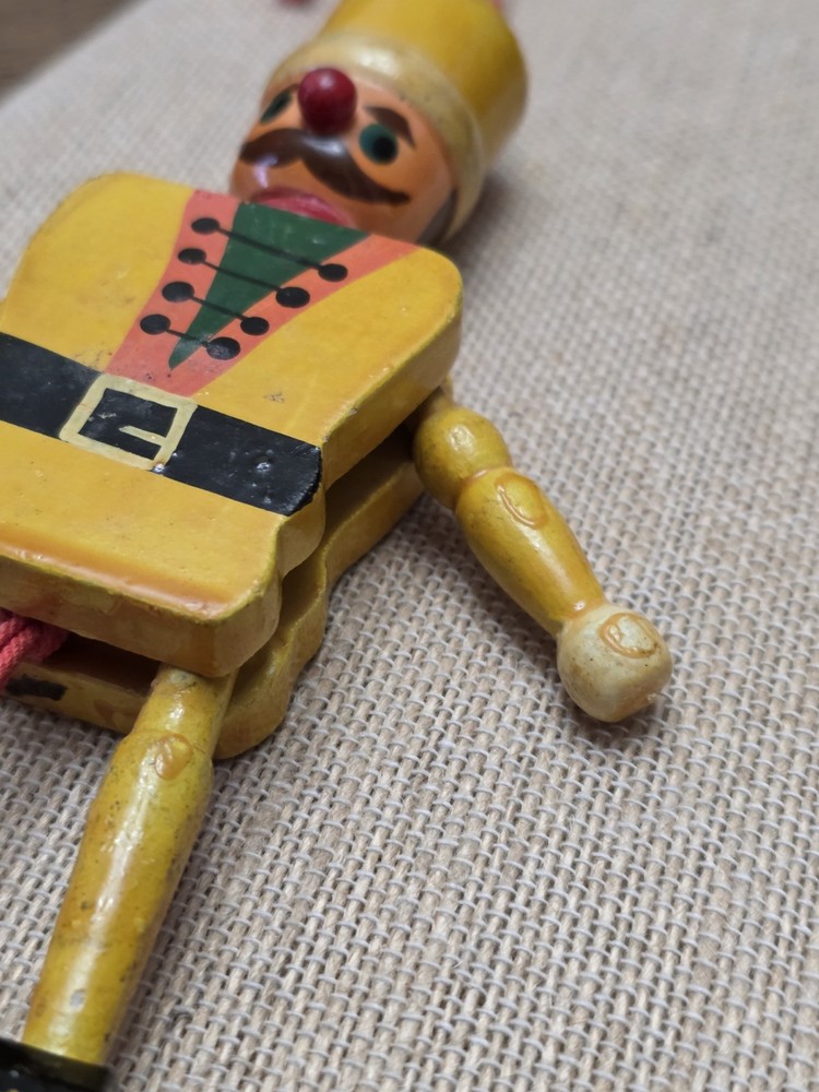 Vintage Wood Toy Nutcracker Soldier Christmas Pull String