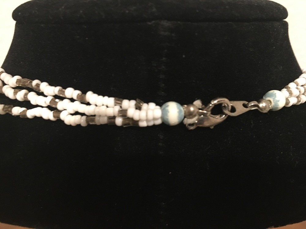 Beautiful  Necklace 3 ~ String Blue,White & Silver Colored Beads 