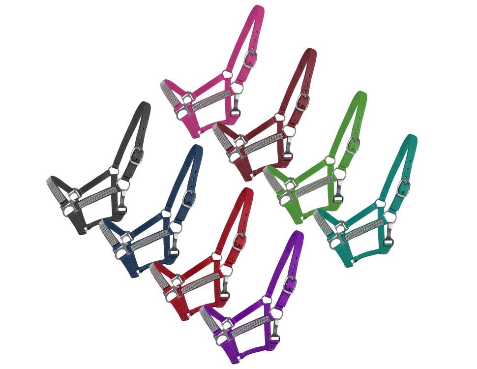 CRYSTAL Bling HALTER Medium/Large PONY Size Adjustable Heavy Duty Nylon