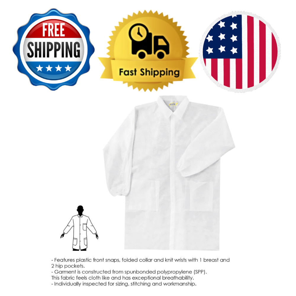 Disposable Lab Coat with 3 Pockets, White