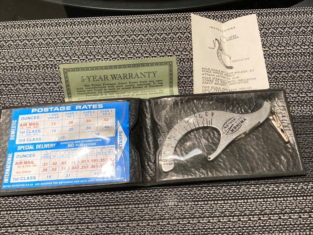 VTG Triner Precision Ounce Postal Scale With Case And Postal Rates Chart OLDEST!
