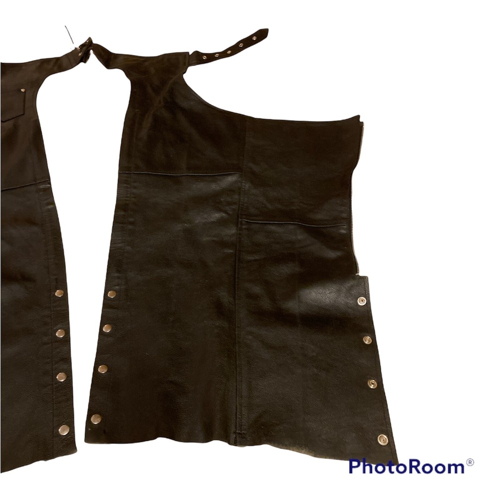 Genuine Leather Chaps . Size M . Black . Motorcycle Biker